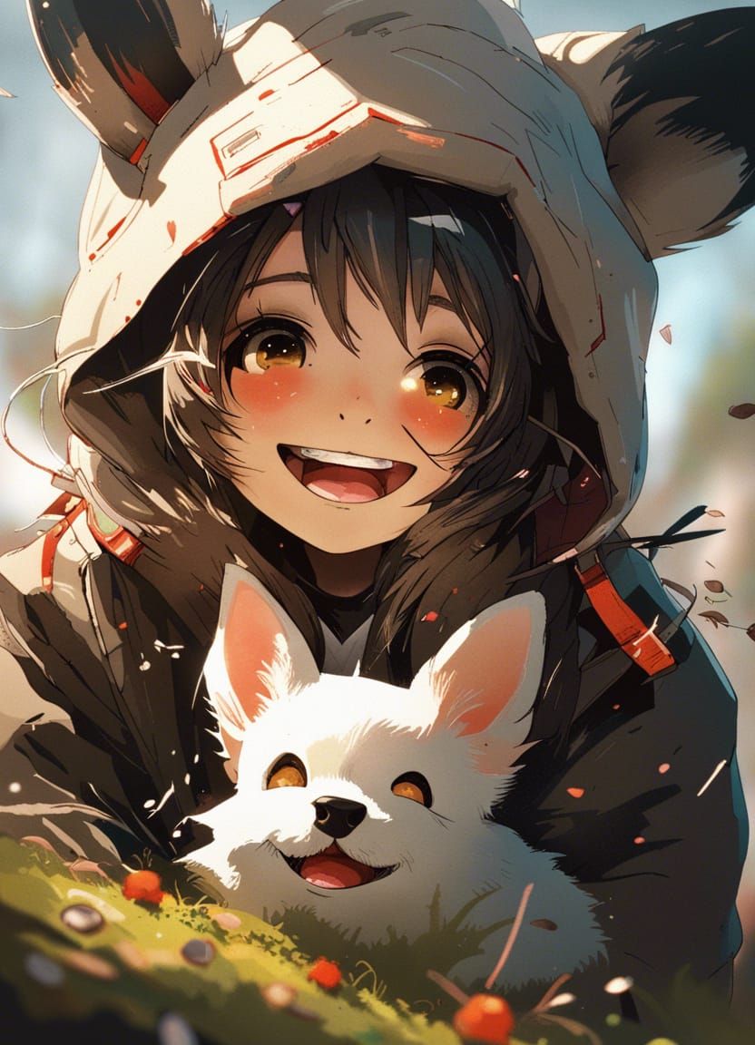 Anime Girl Portrait Expressing Joy in Digital Art Style