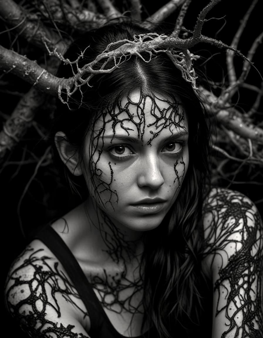 Hyperrealistic Portrait of a Female Consumed by Industrial D...