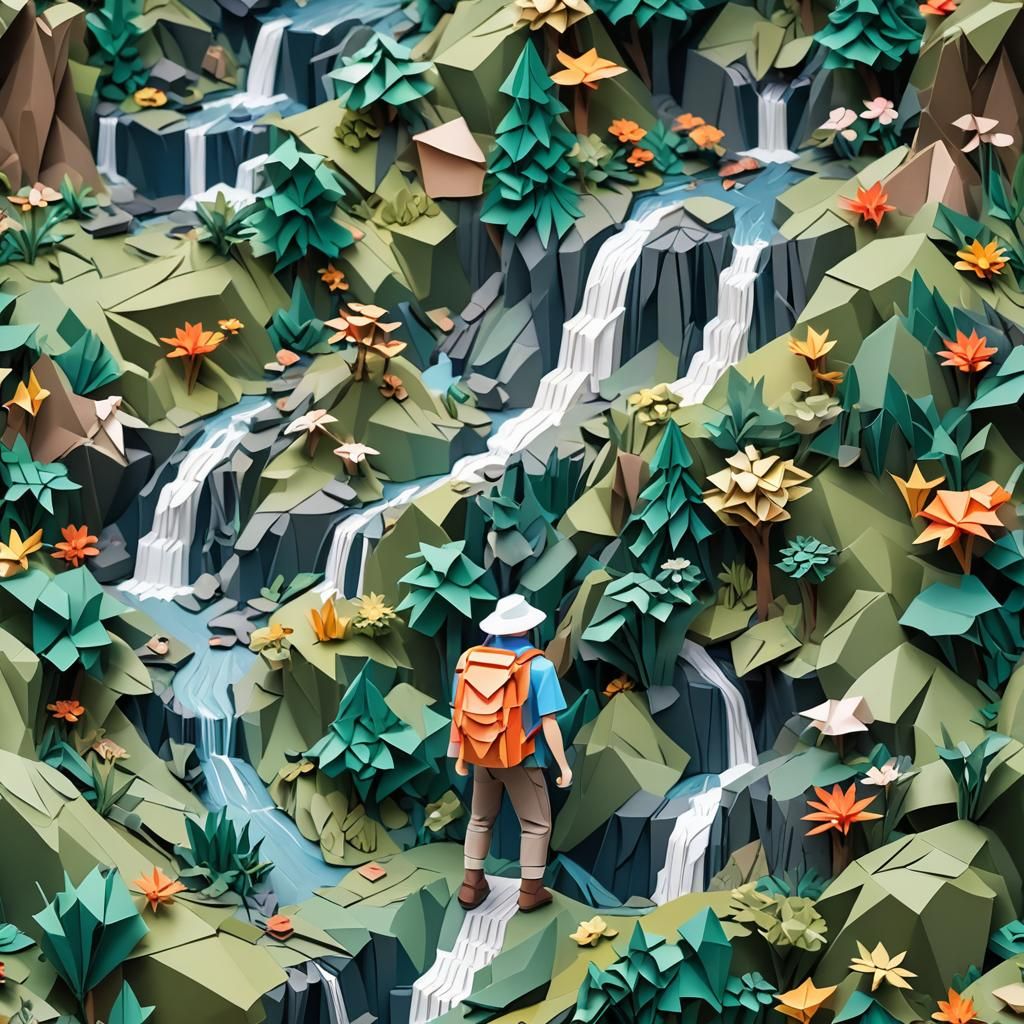 Origami Hiker by Waterfall Papercraft