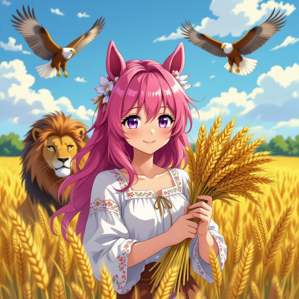 Anime Girl with Lion in Studio Trigger Style