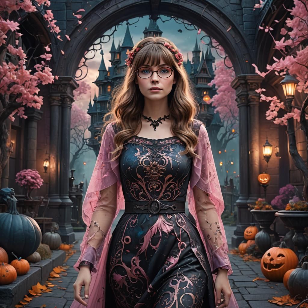 Mystical Woman in Halloween Set: Fantasy Concept Art