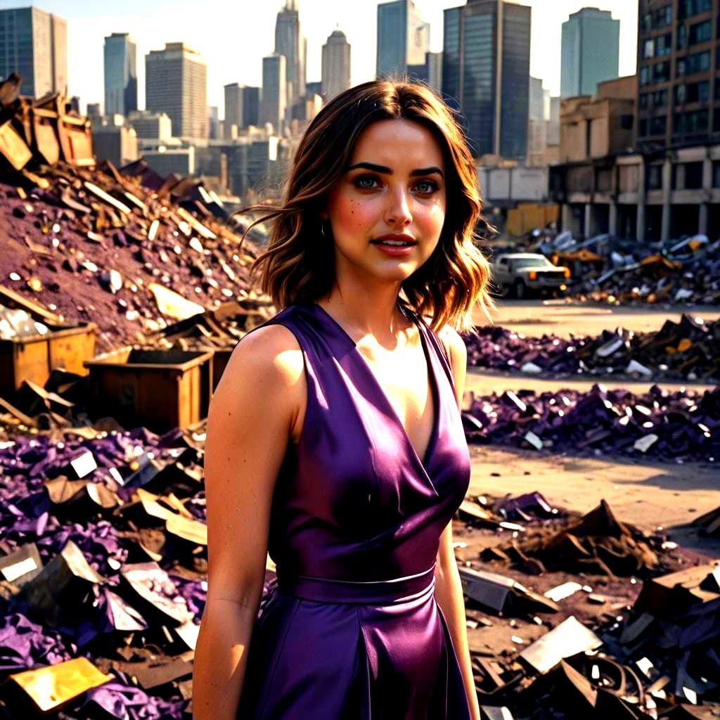 Ana De Armas Smiling in City Dump: Cinematic Still