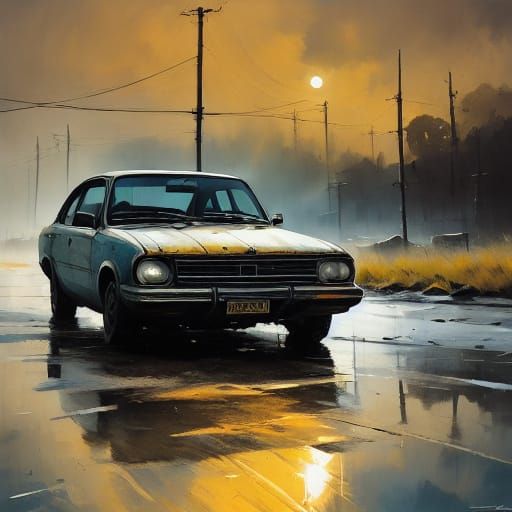 Forgotten Vintage Hatchback in Desolate Landscape