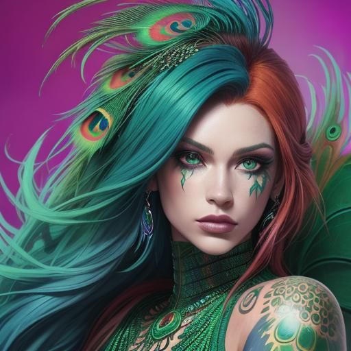 Colorful Graffiti Portrait of a Dragon Woman