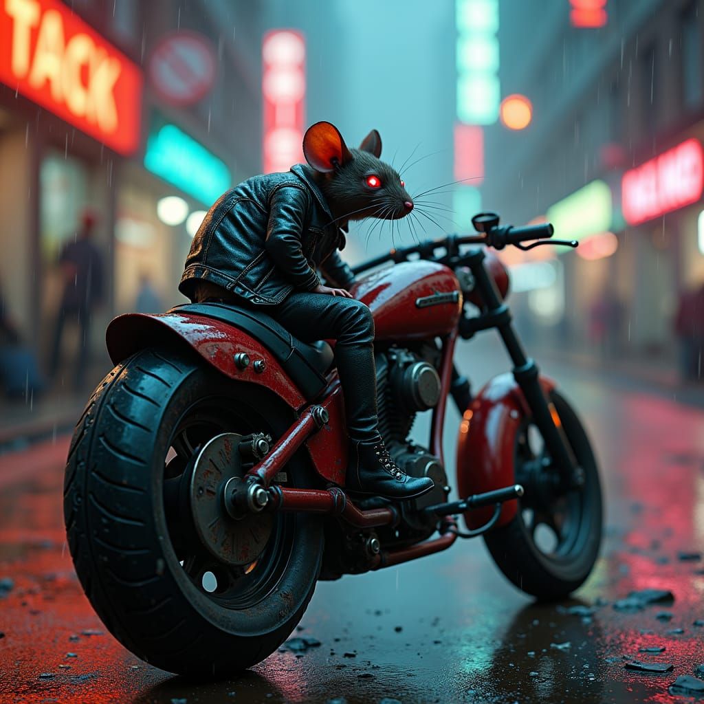 Mouse Rider in Cyberpunk Dystopia