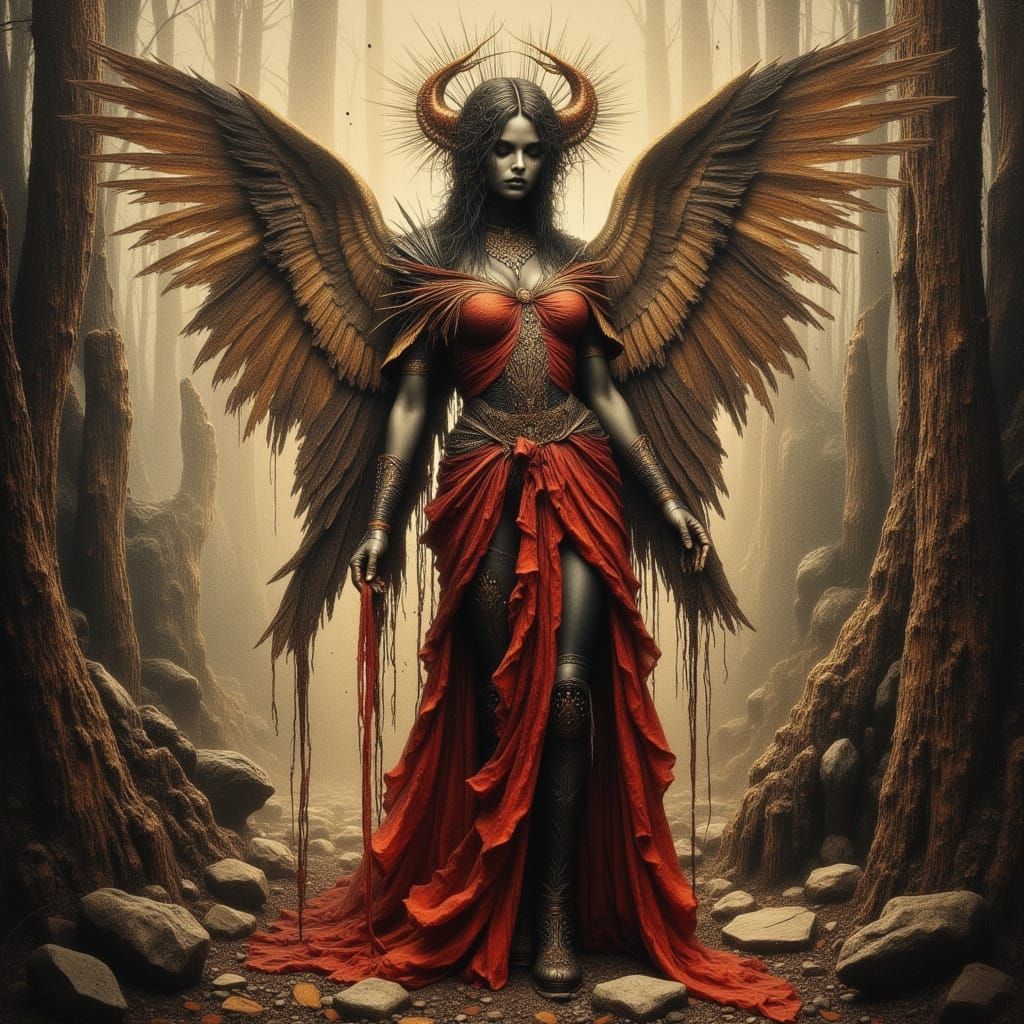 Ice Angel with Red Boots in Divine Oil Style