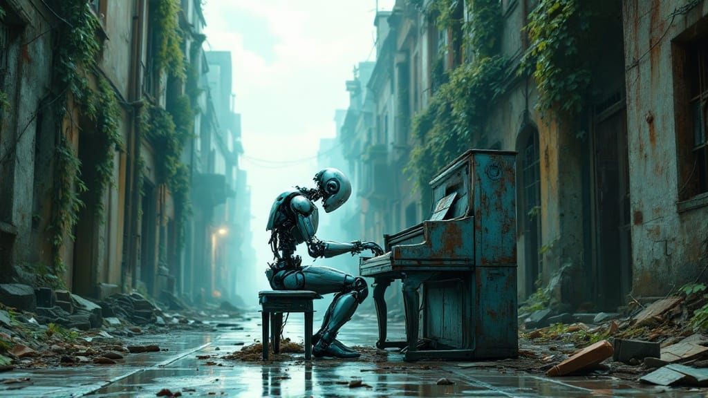 Cyberpunk Melancholy in a Deserted Urban Wasteland