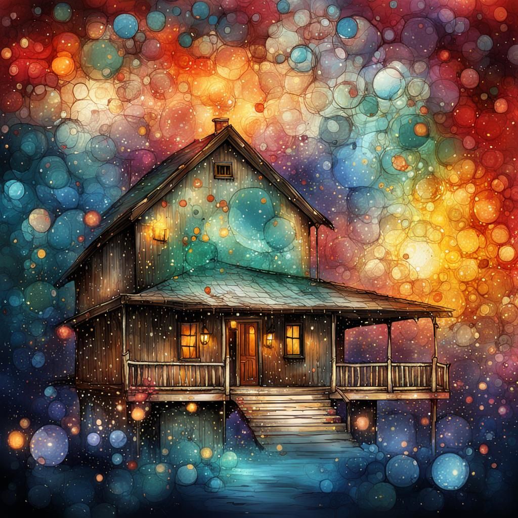 Surreal House Encased in Translucent Bubbles