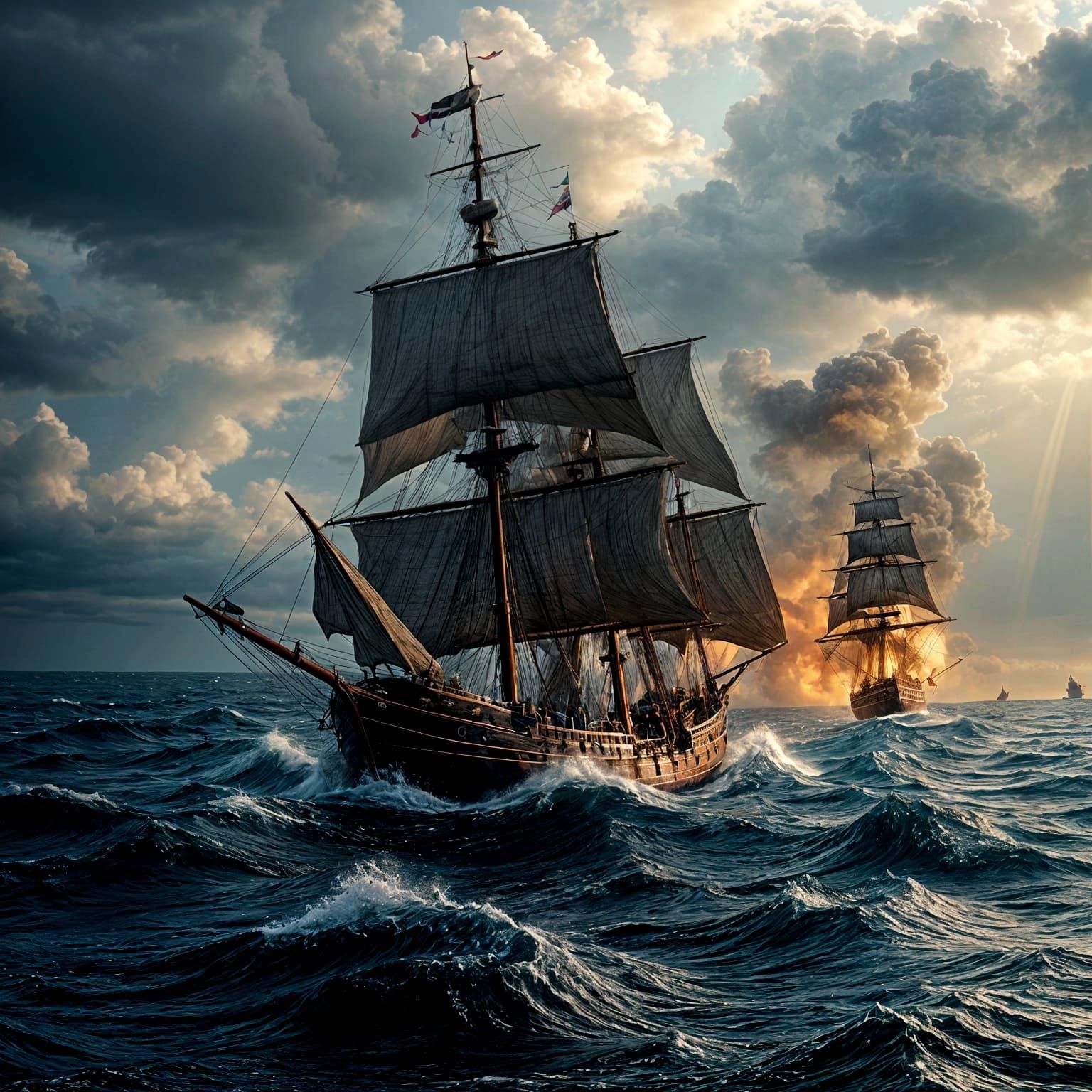 Epic Naval Battle in Dark, Stormy Skies