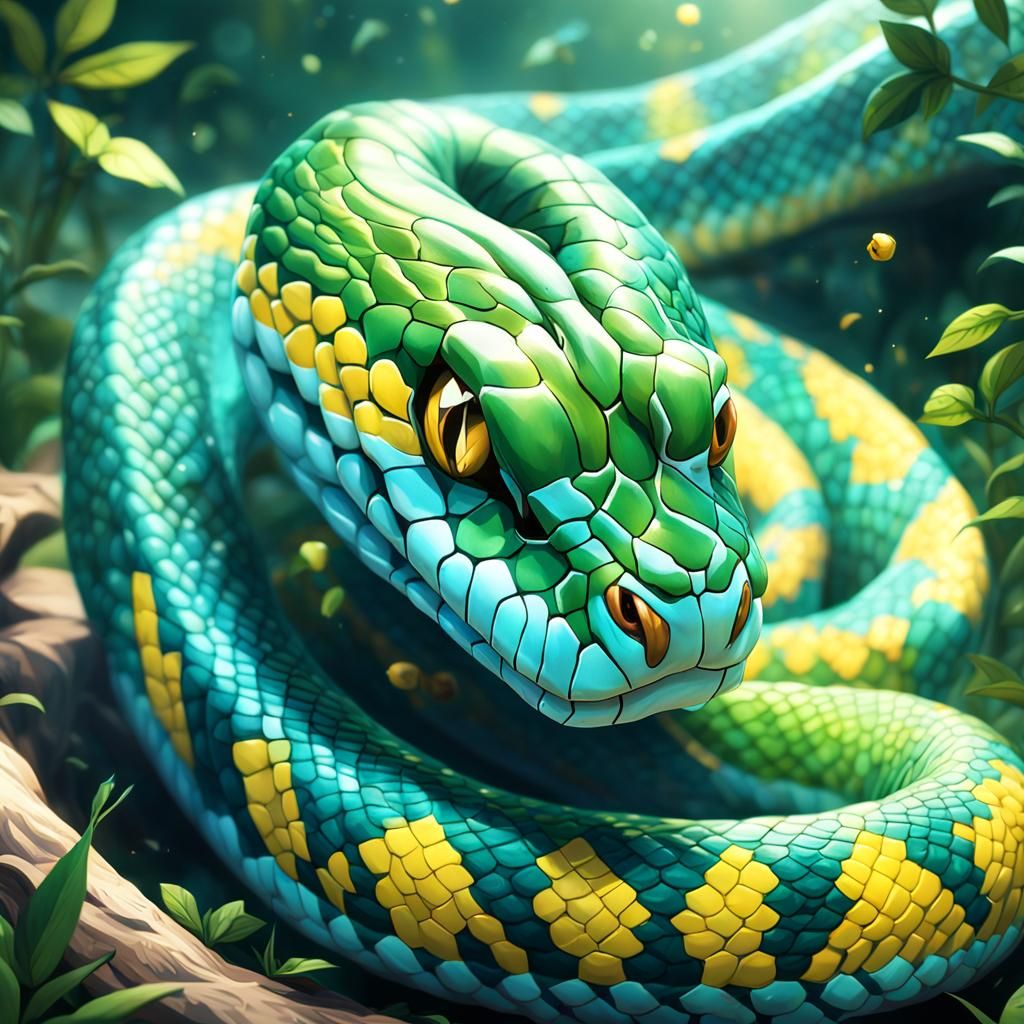 Menacing Snake Strikes: Anime Style Close-Up