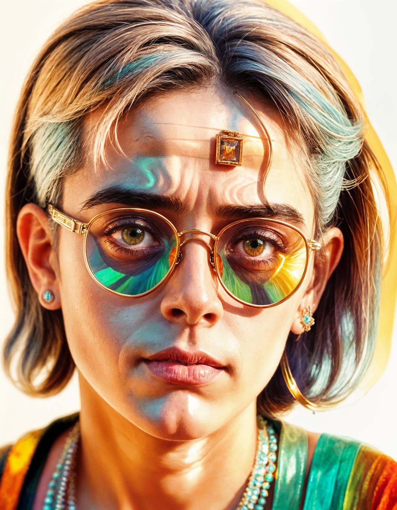 Surreal Solar Goddess in Vibrant Jewel Toned Beauty Shines B...