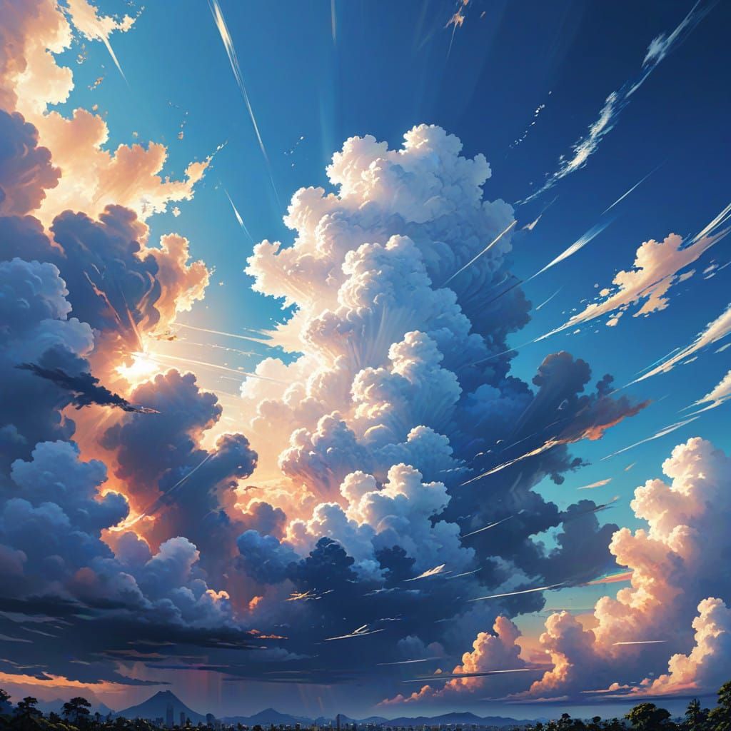 Vibrant Anime Clouds in Warm Cinematic Lighting