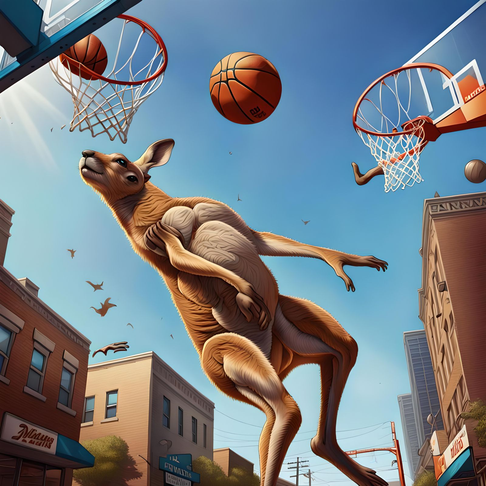 Hyperrealistic Kangaroo Slam Dunk: Epic Sports Art