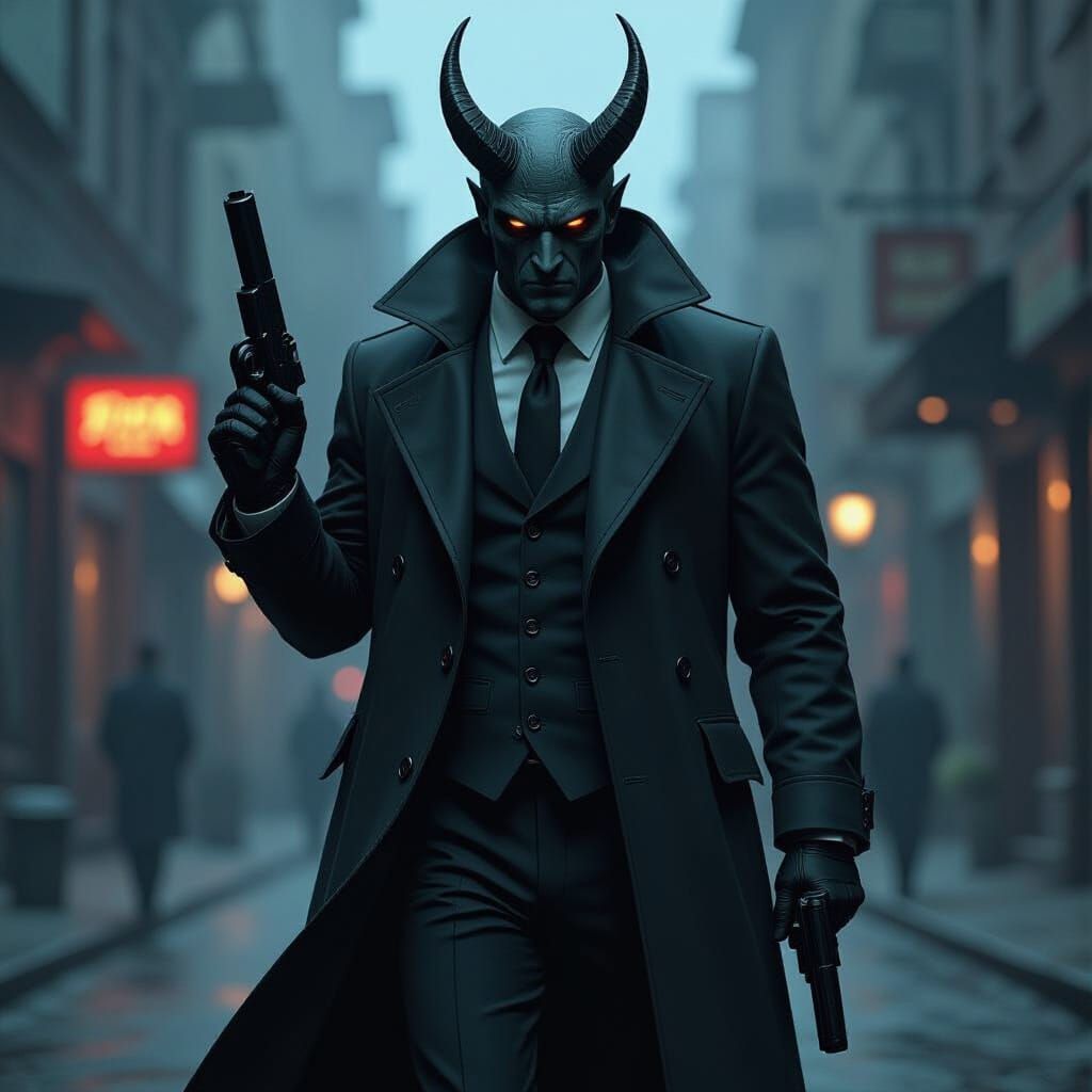 Film Noir Demon with 9mm Pistol