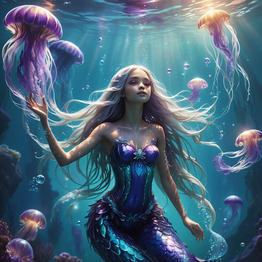 Bioluminescent Mermaid Ascending: Fantasy Concept Art