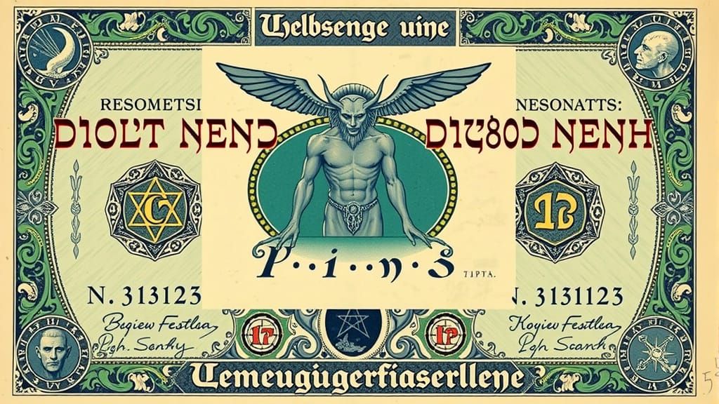 Baphomet Currency Lithograph with Winged Serpent