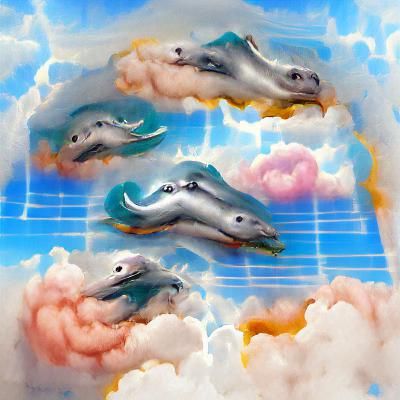 Winged Dolphins Swimming in Cloudy Heaven