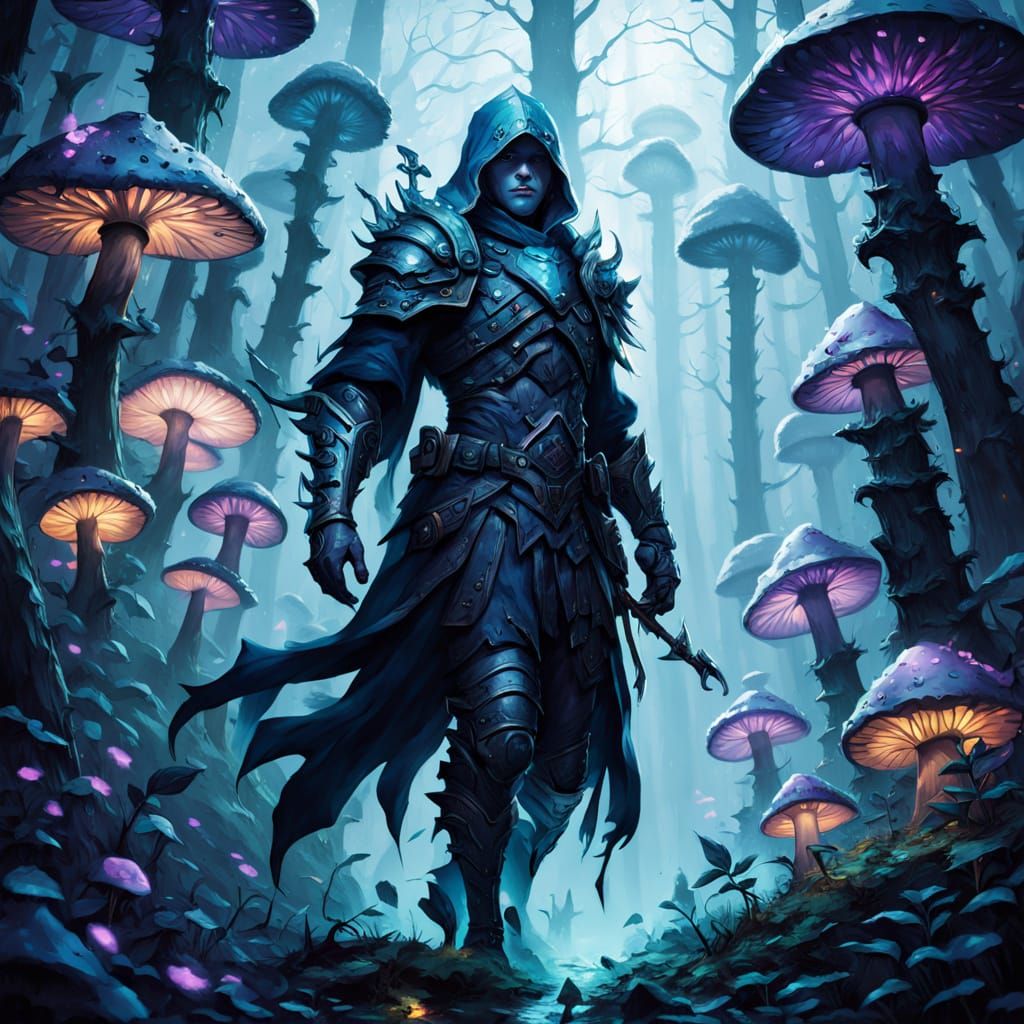 Albino Drow Hunter in Bioluminescent Forest