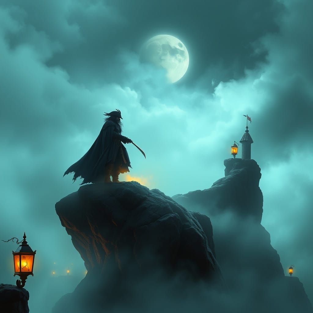 Ethereal Pirate Vampire Defies Fog in Whimsical Fantasy Real...