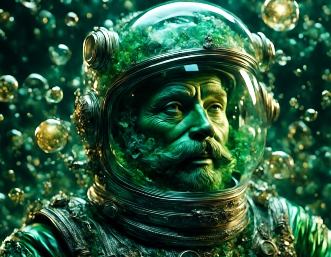Leprechaun in Green Glass Spacesuit, Hyperrealistic