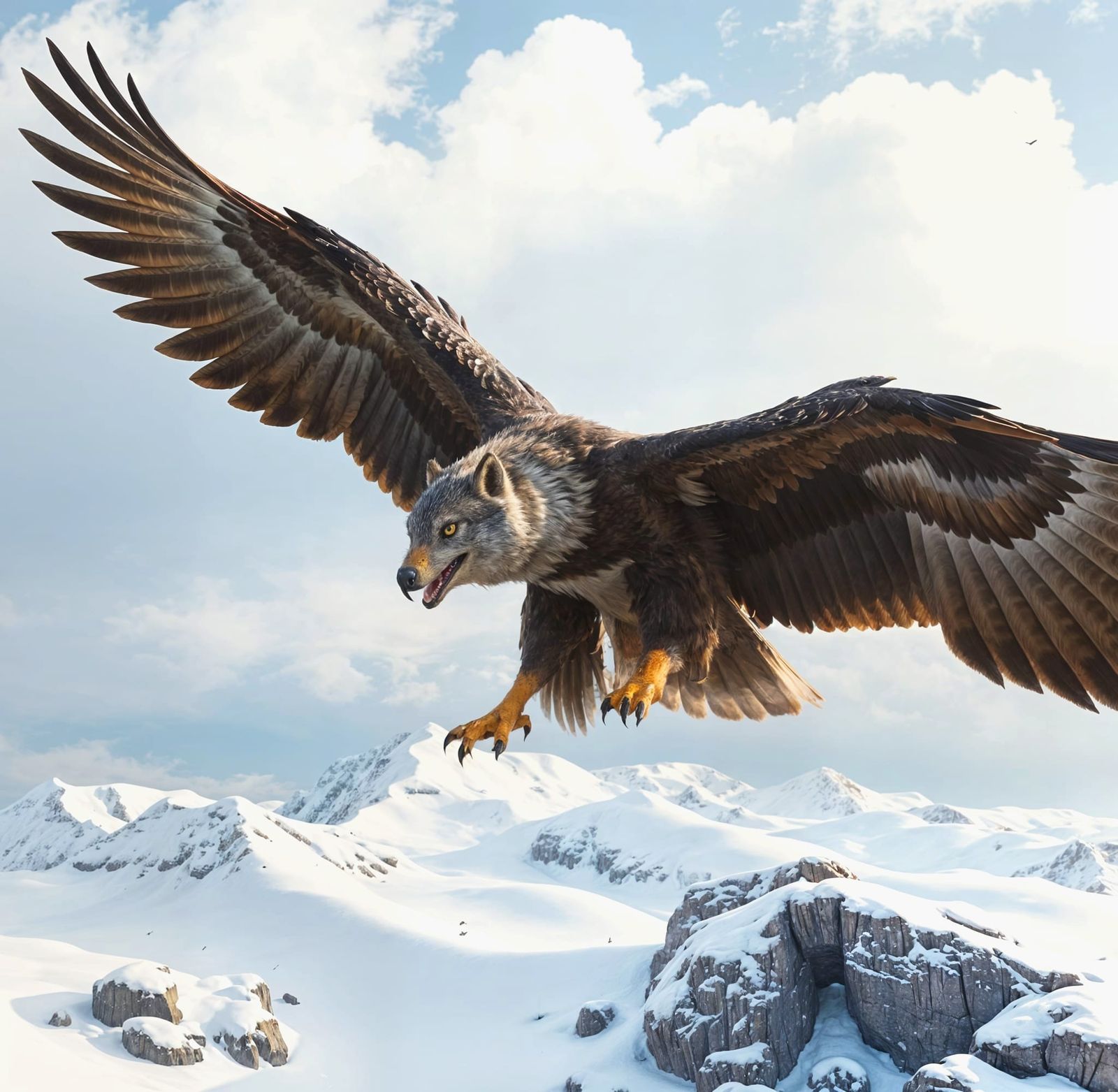 "Wolvawk" – a fierce wolf with the massive powerful wings of...