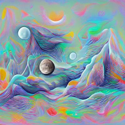 Cubist Moon: Holographic Astral Illustration