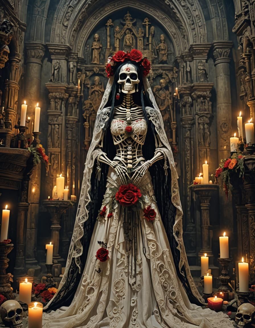 Gothic Santa Muerte in Ornate Mexican Cathedral