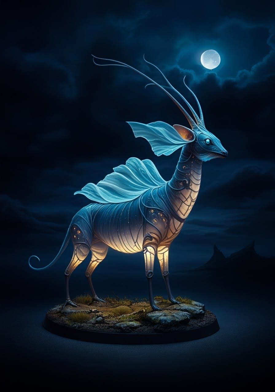 Glowing Sea Creatures in Moonlit Shadows