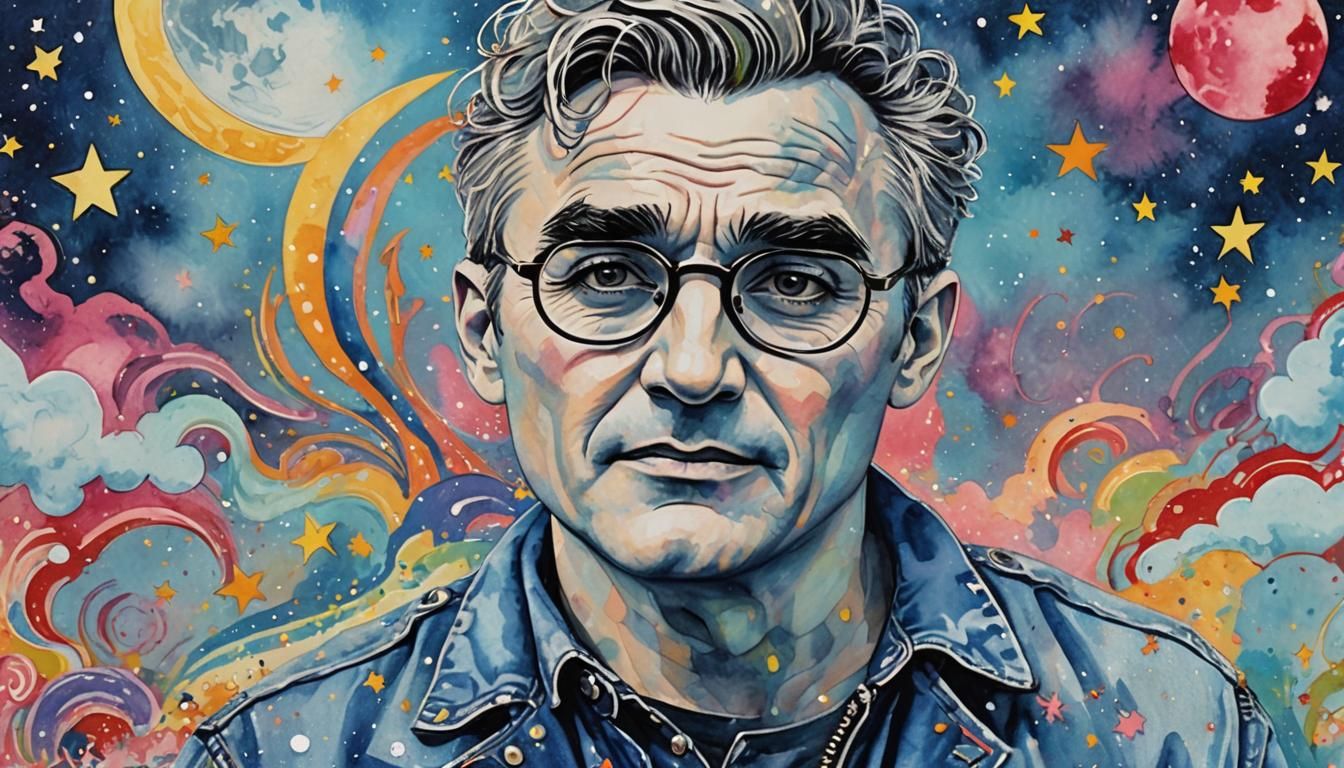 Morrissey in Pop Art Style with Stars and Moon
