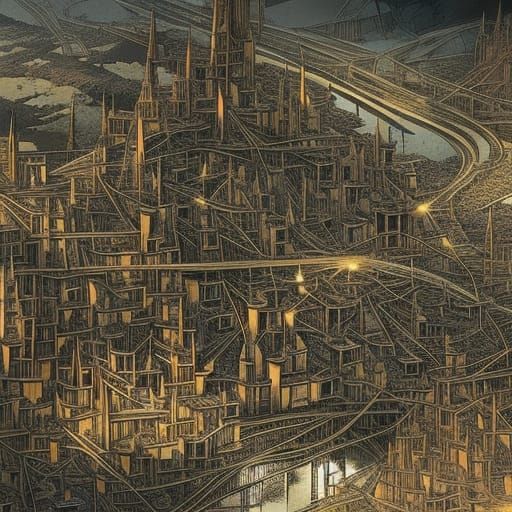 Budapest Castle Quarter: Hyperrealistic Ink Gouache Illustra...