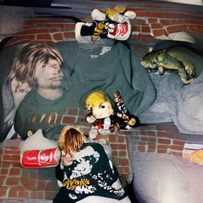 Grunge Portrait of Man with Cartoon Character