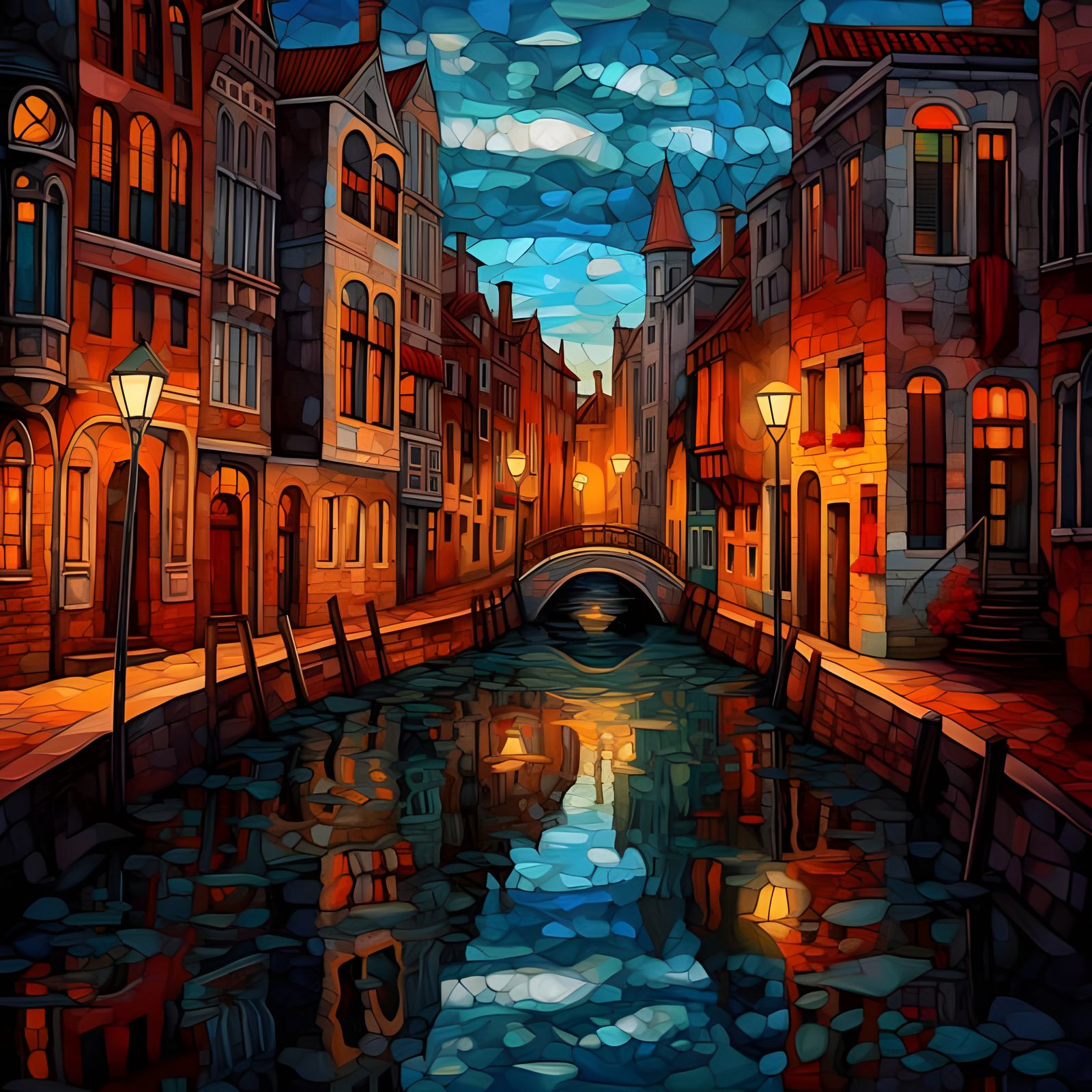 Dreamy City Nightscape in Oil Painting Style