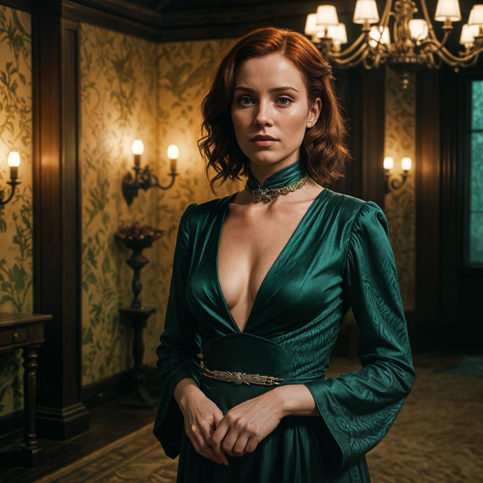 Glamorous Fantasy Heroine in Cinematic Film Still