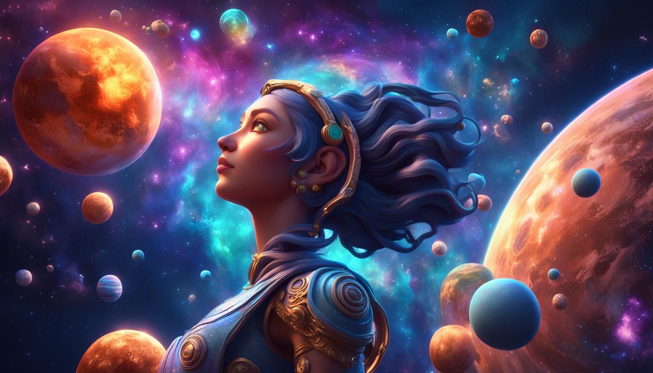Galactic Goddess Floating in Space, 3D Art