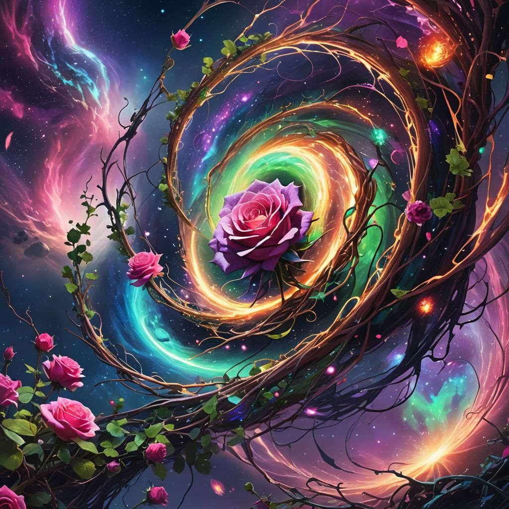 Cosmic Collision: Rose Vines Erupt in Galaxy