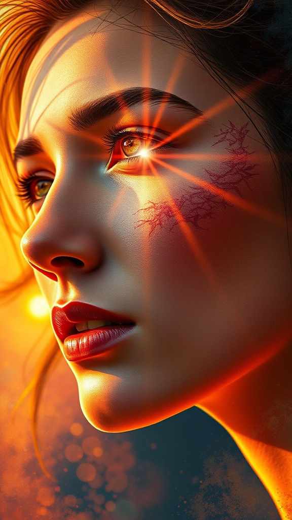 Sunlit Woman's Face: Hyperrealistic Concept Art