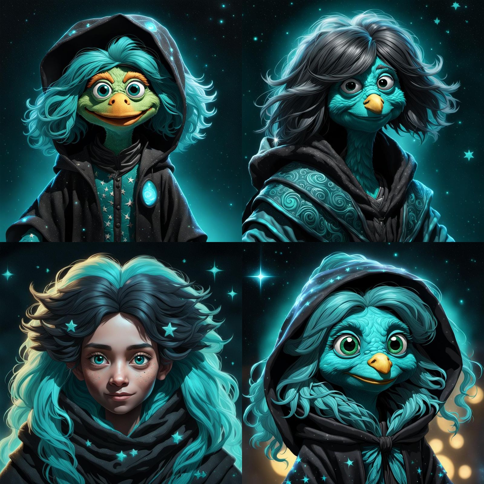 Bioluminescent Muppet in Starry Night Cloak