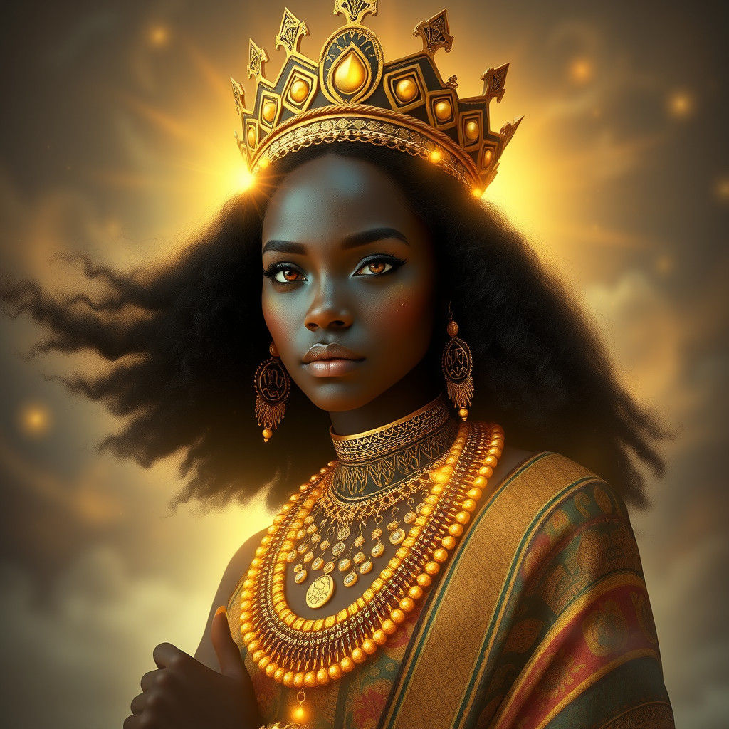 Radiant African Goddess with Golden Adornments