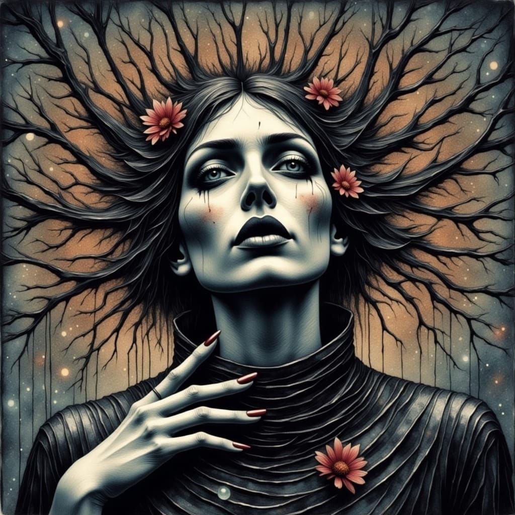 Fairy Queen Ghost in Dark Forest, Cyberpunk Style