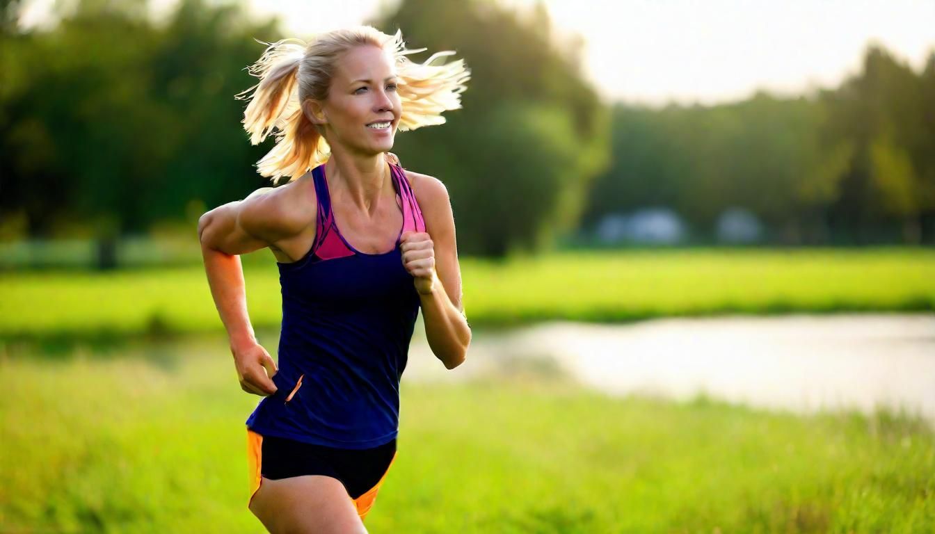 Blonde Woman Running Outdoors for Fitness