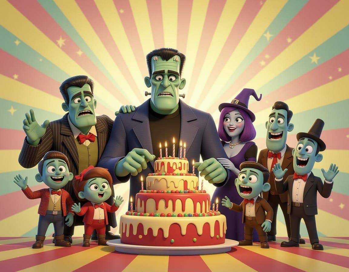 Monsters Celebrate Birthday Party With Zombies in Pixar Styl...