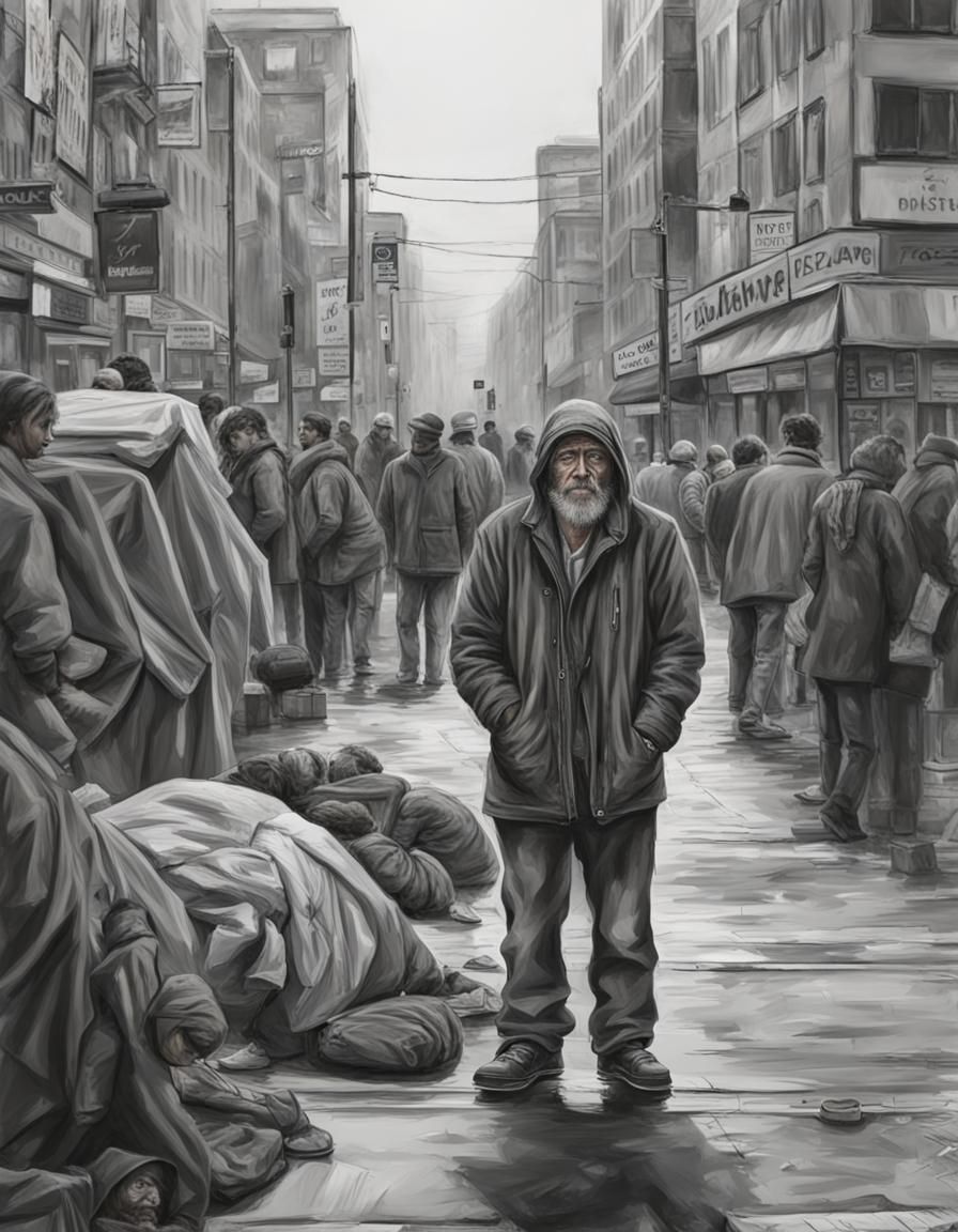 Realistic Homeless Man in Black and White Portrait