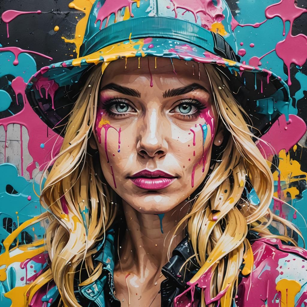 Vibrant Street Art Portrait of Blonde Woman