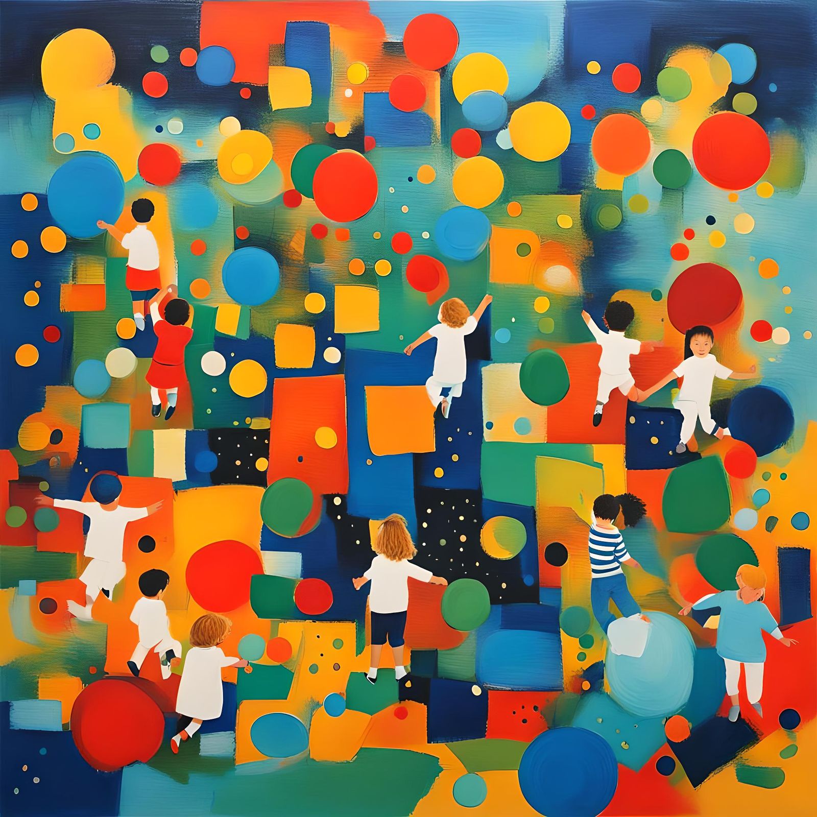 Happy Children in Abstract Aesthetic Art