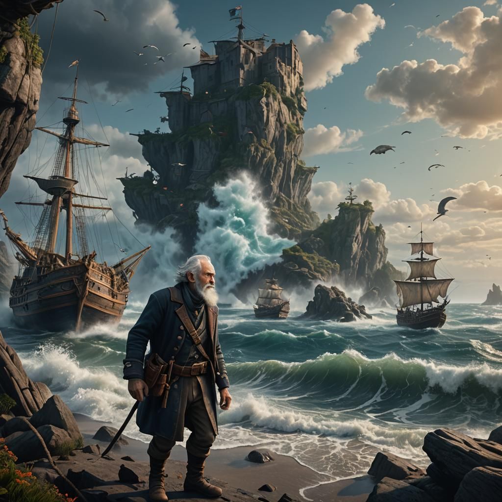 Realistic Old Man and the Sea Matte Painting