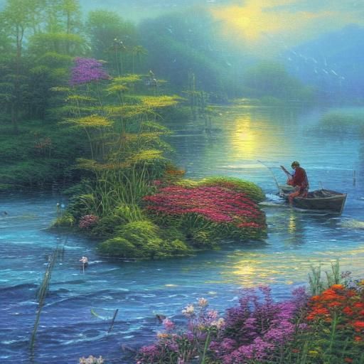 Ethereal Mermaid Peeks at Fisherman in Whimsical Fantasy Sce...