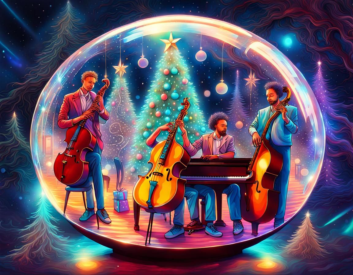Jazz Band Plays Christmas Music in Crystal Ball