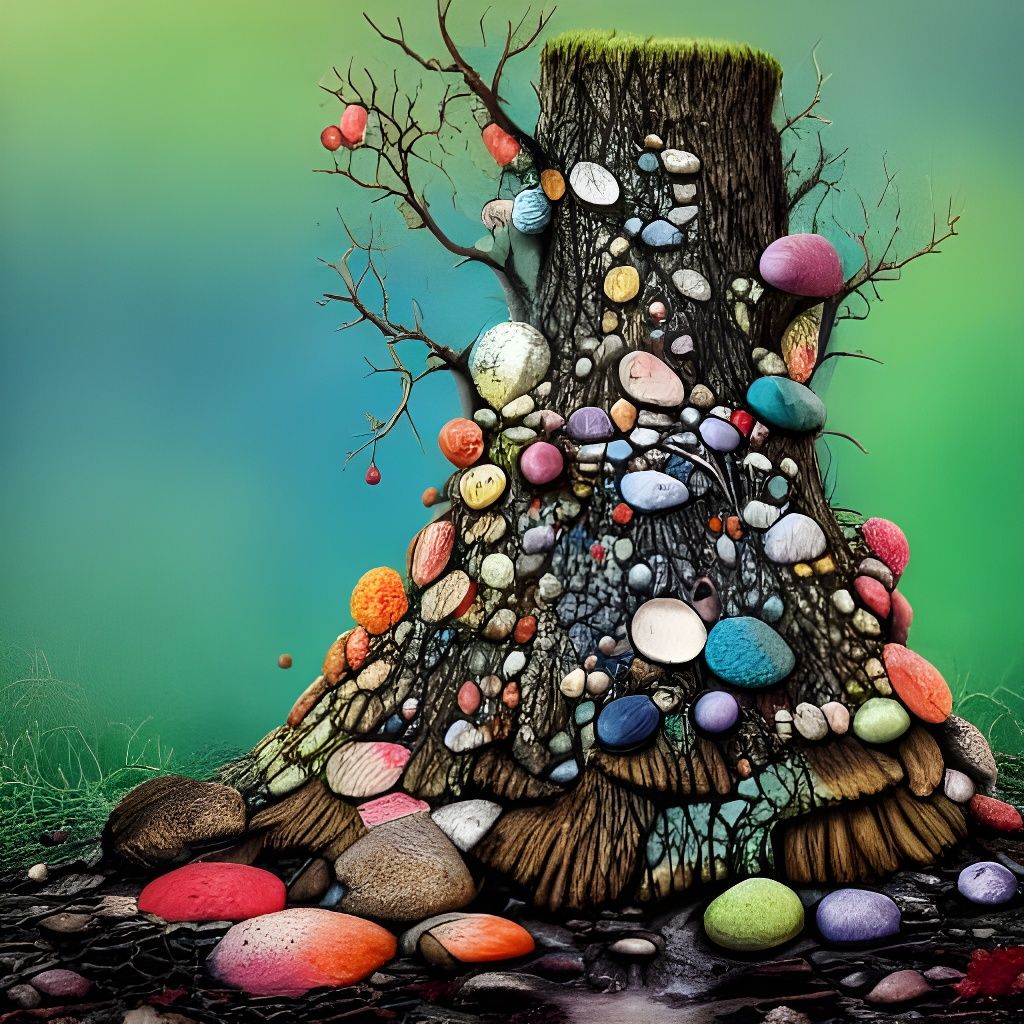 Pebbles on a Stump: Mixed Media Illustration
