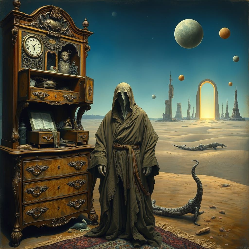 Surreal Figure Melds With Antique Dresser