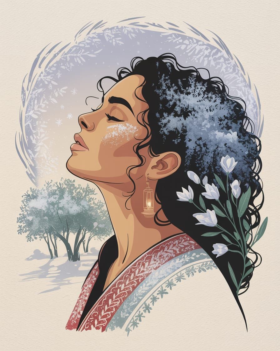 Minimalist Portrait of Arabic Woman in Winter Landscape